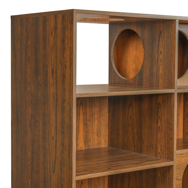 Anmytek 2-in-1 Bookshelf Cat Tree with Cat Holes and Shelves Walnut Mid-Century Pet Furniture