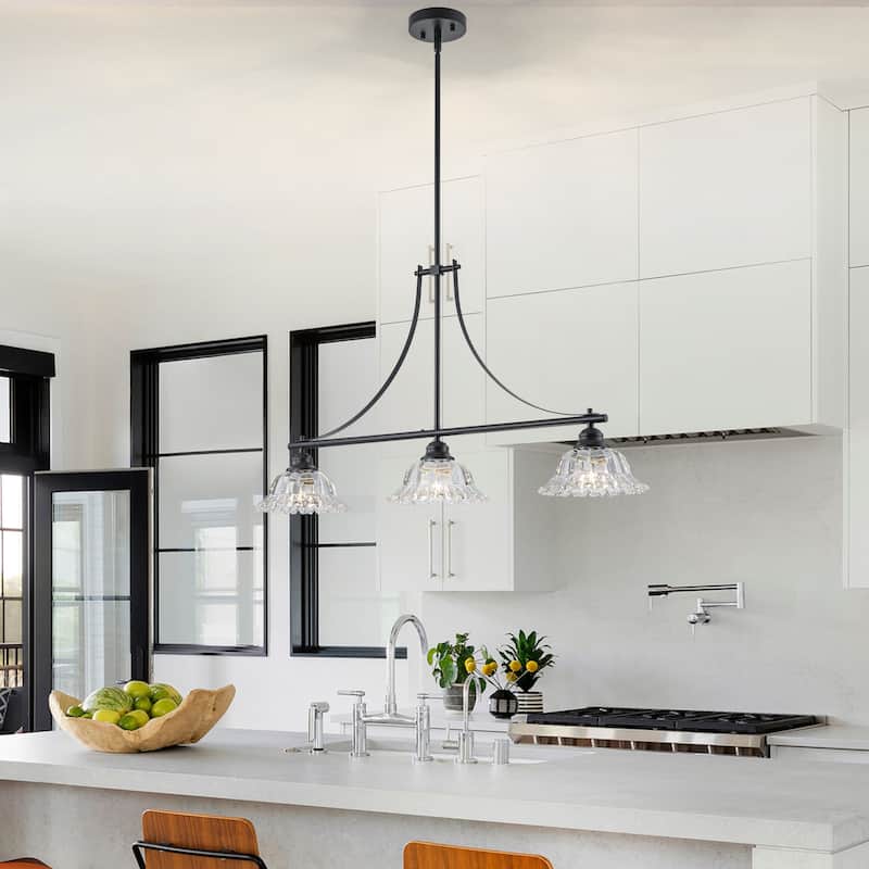 Starsky 3-Light Linear Chandelier With Floral-Inspired Shade