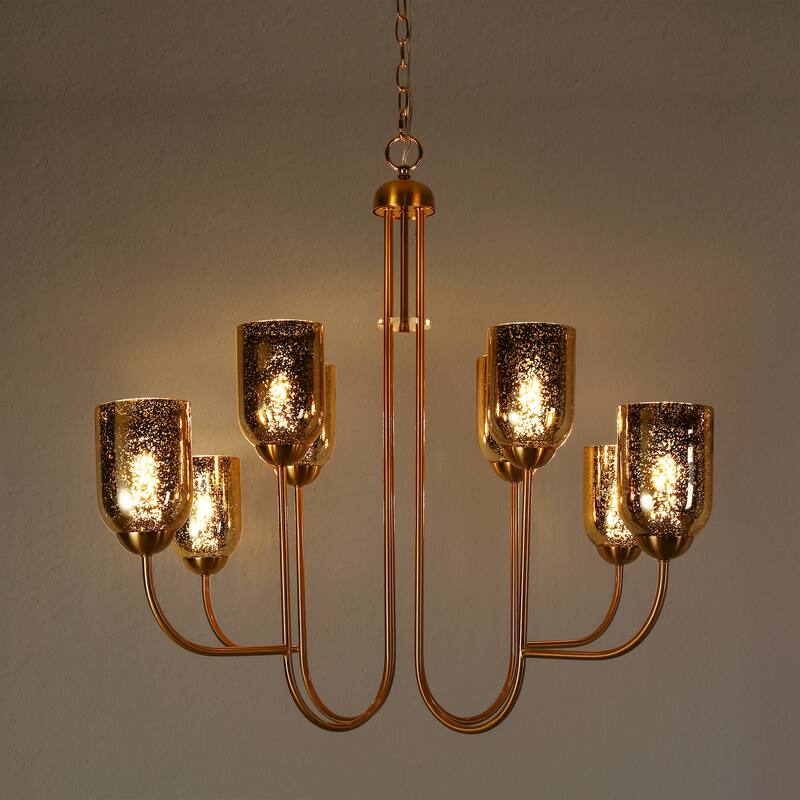 Modern 8-Light Gold Chandelier with Textured Wine Glass Shades for Dining Living Room