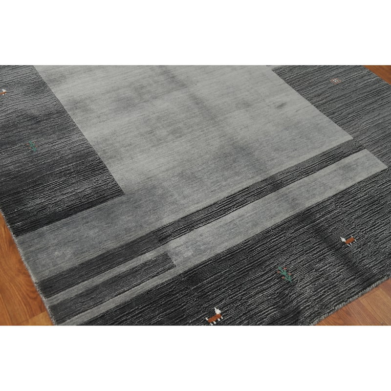 Hand Knotted Oriental 100% Wool Carpet Tribal Animal Pictorial Greys & Charcoal Gabbeh Area Rug - 7' 6'' X 5' 2''
