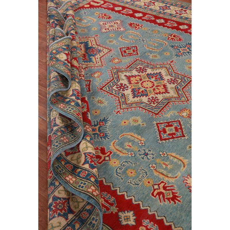 Hand Knotted Oriental 100% Wool Carpet Traditional Geometric Navy Blue & Blues Kazak Area Rug - 16' 3'' X 9' 10''