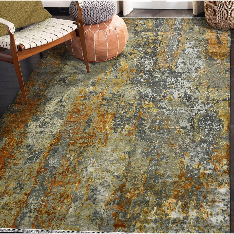 Mystique Vinland Modern & Contemporary Abstract Hand-Knotted Area Rug - 9' x 12' - Orange