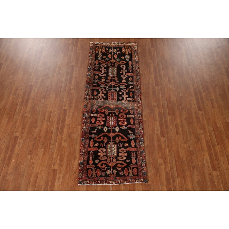 Black Tribal Meshkin Persian Vintage Runner Rug Handmade Wool Carpet - 3'2"x 9'3"