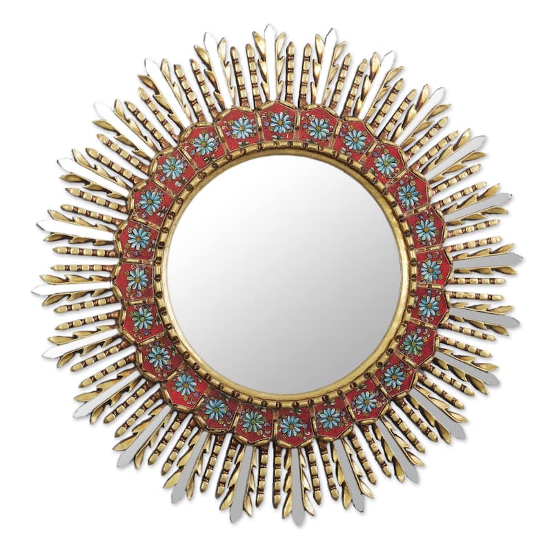Novica Handmade Floral Rays Reverse-Painted Glass Wall Mirror - Multi