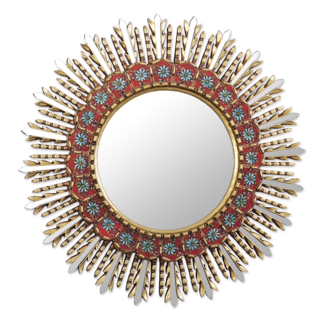 Novica Handmade Floral Rays Reverse-Painted Glass Wall Mirror - Multi