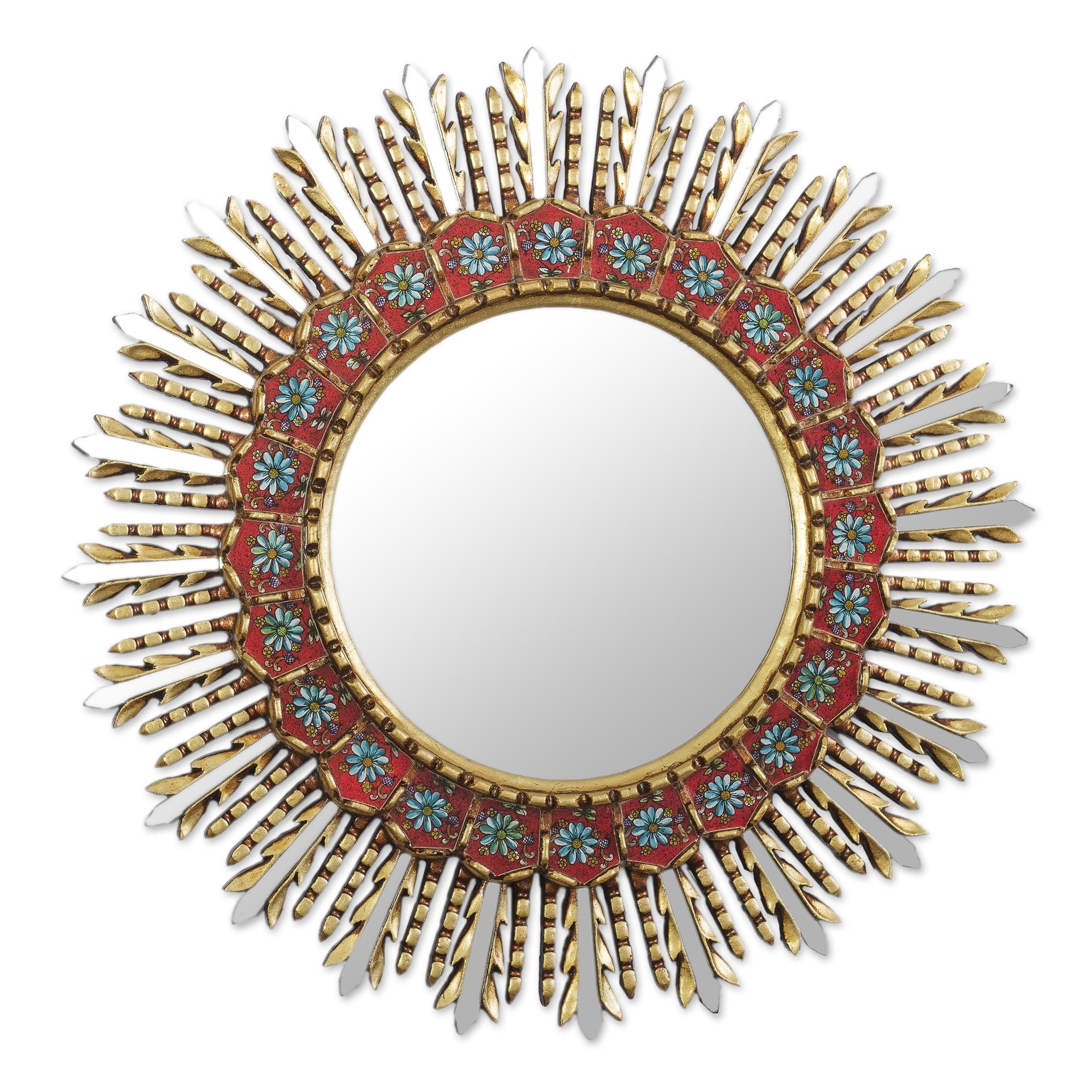 Novica Handmade Floral Rays Reverse-Painted Glass Wall Mirror - Multi