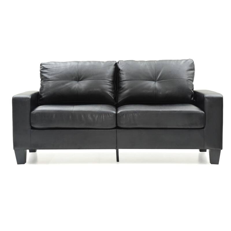 Square Arm Faux Leather Tufted Straight Sofa - 71" - Black
