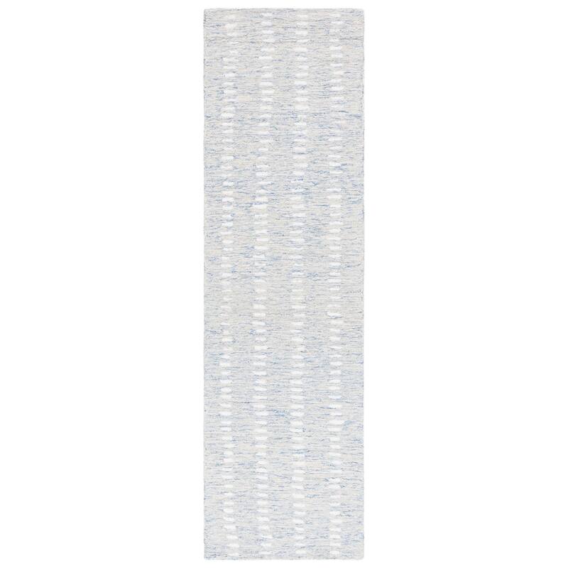 SAFAVIEH Handmade Abstract Efterpi Contemporary Wool Rug - 2'3" x 8' Runner - Blue/Ivory