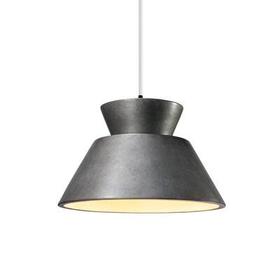 Carbon Loft Chizukeki Trapezoid 1-light Matte Black Pendant with Antique Silver Shade, White Cord