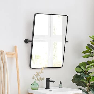 Dieux Rectangular Aluminum Framed in Matte Black Modern Bathroom Pivot Wall Mirror - 24''x32''