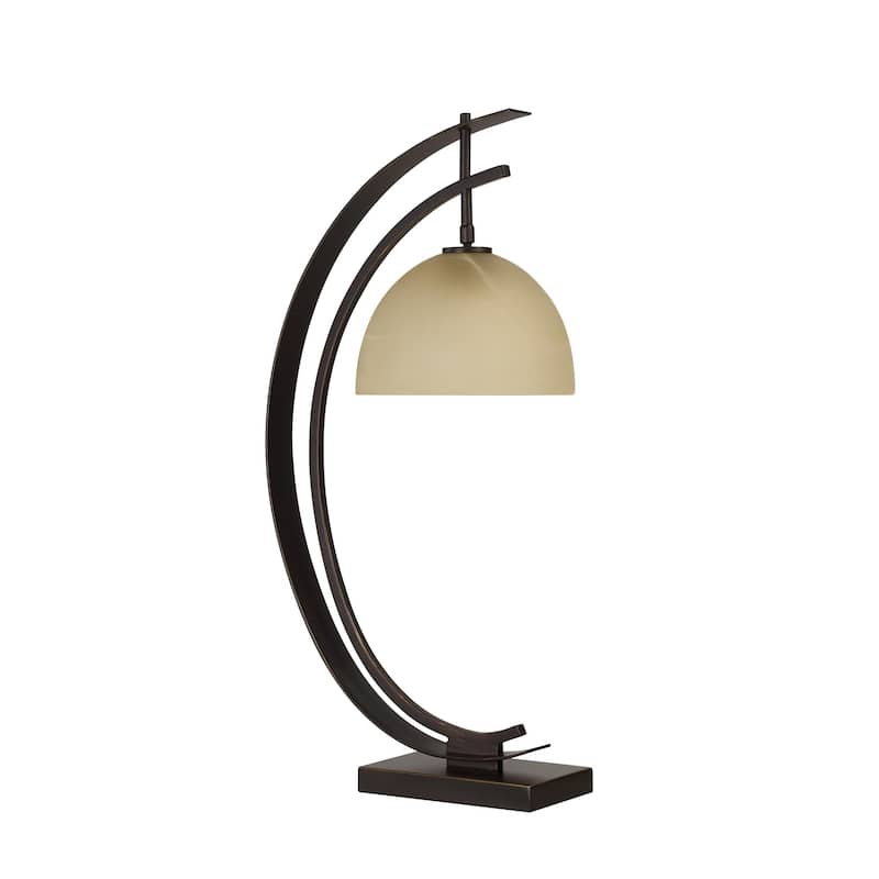 Crescent-Shaped Table Lamp with Champagne Glass Dome Shade - 28"