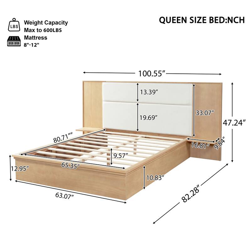 Christopher Knight Home - Avery Platform Bed Frame with Upholstered Headboard & Built-In Side Shelves, No Box Spring Needed