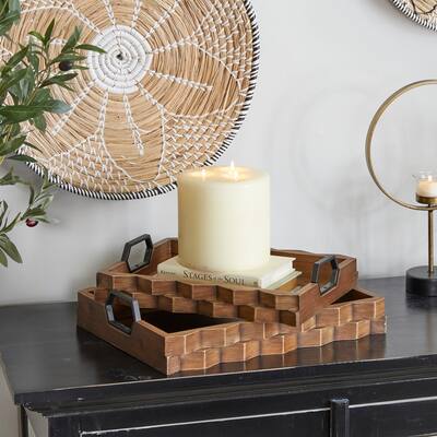 Versatile Wood Tray with Metal Handles (Set of 2) - Dark Brown or White