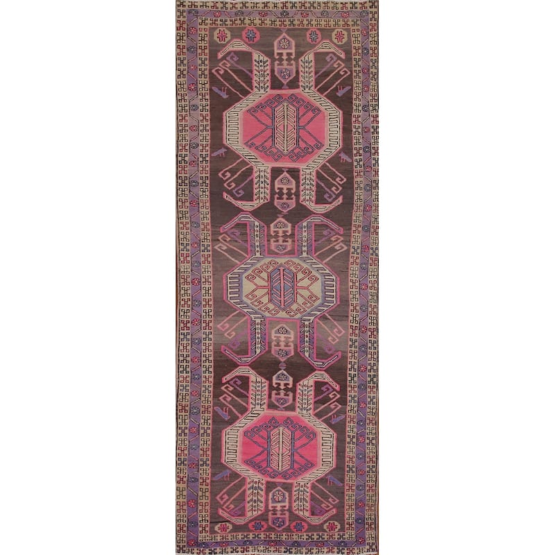 Meshkin Persian Vintage Runner Rug Handmade Wool Carpet - 3'4" x 10'0"