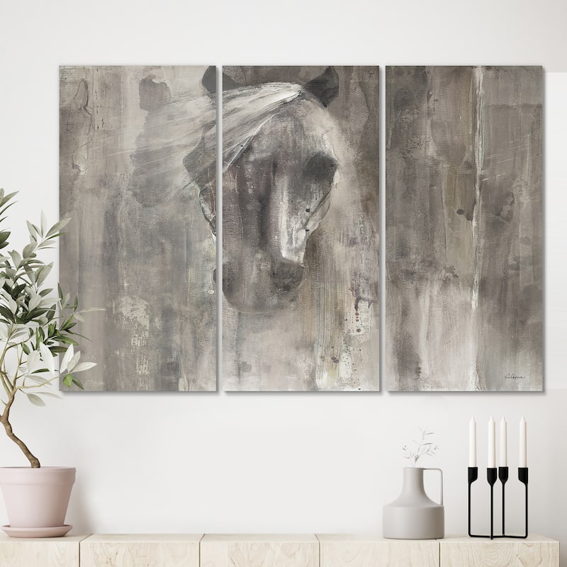 Designart "Farmhouse Horse" Modern Farmhouse Canvas Artwork Print - 36 in. wide x 28 in. high - 3 panels