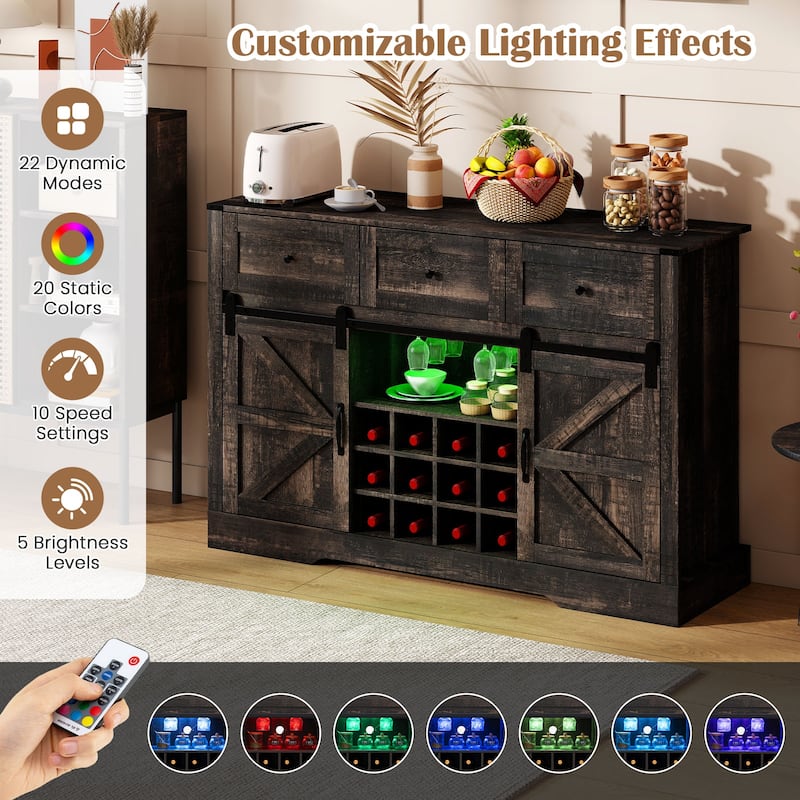 Gymax Wine Bar Cabinet w/LED Lights & Doors Coffee Station w/