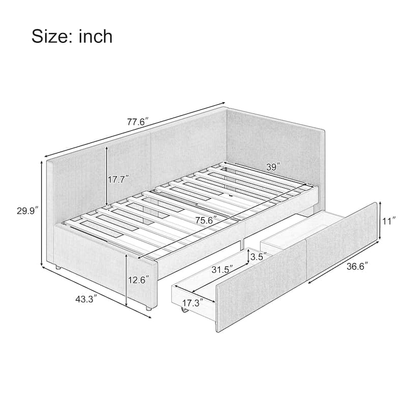L Shape Corner Bed, Corduroy Upholstered Daybed