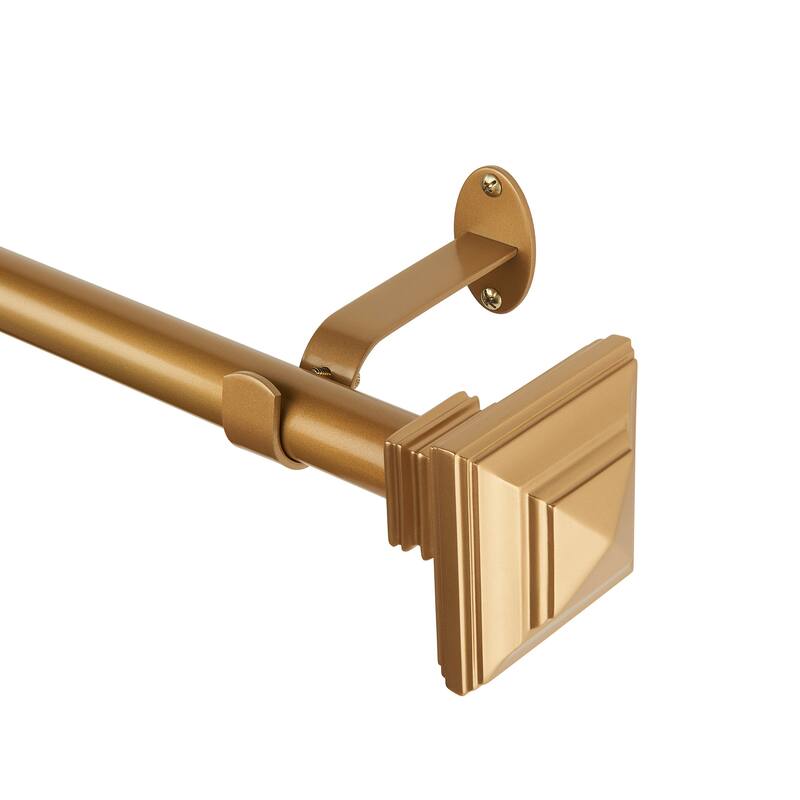 Elrene Florence Window Curtain Rod and Stacked Squares Shaped Finial - 28" to 48" - Soft Gold