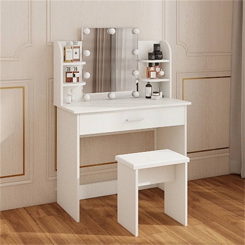 Modern Wood Vanity Table with Mirror,Drwer and Seat