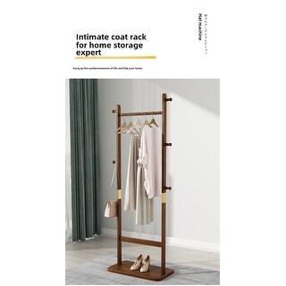Brown Wooden Garment Rack with Hooks and Storage Base, Freestanding ...