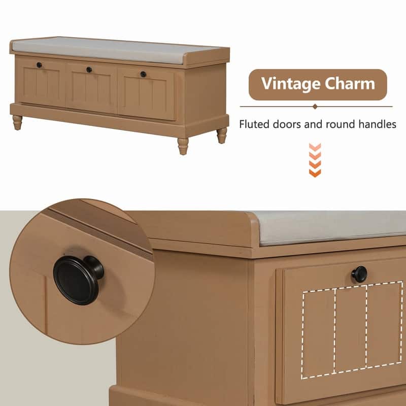 Classic Storage Bench with Cushioned Seat and Drawers