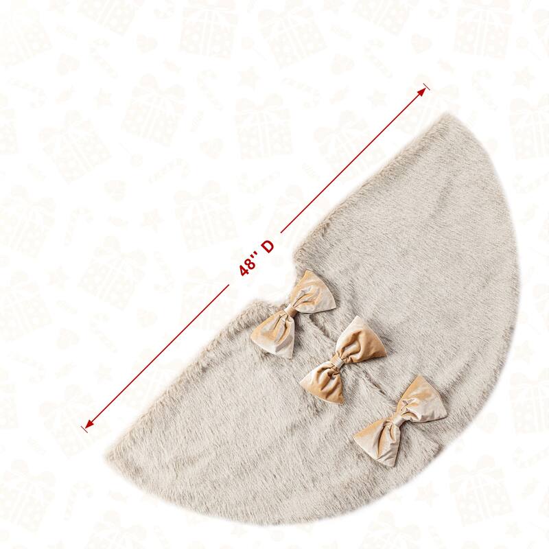 Glitzhome 21"L Plush Faux Fur Christmas Stocking with Bow & Tree Skirt