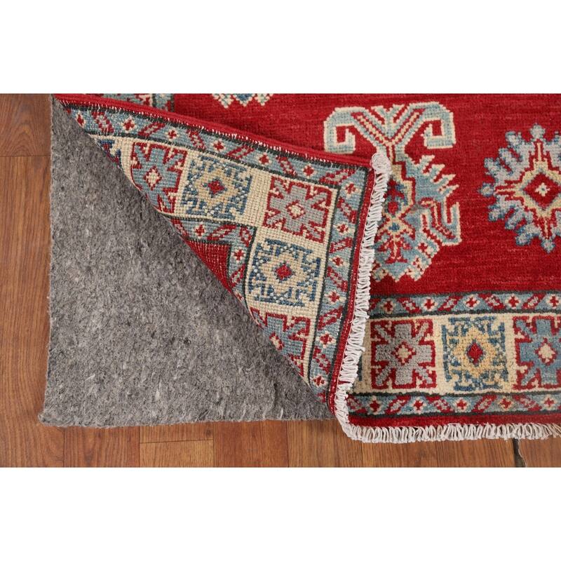 Red Geometric Kazak Oriental Runner Rug Handmade Wool Carpet - 2'8" x 9'4"
