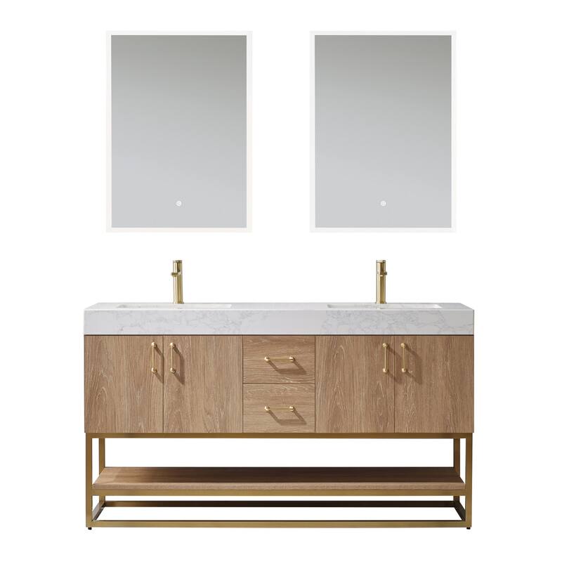 Miseno MV789060 Alistair 60" Free Standing Double Basin Vanity Set - North American Oak - Oak Finish