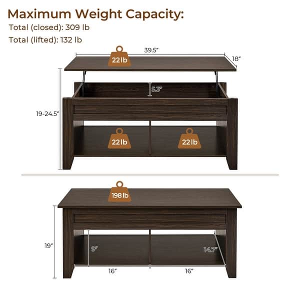 Yaheetech Lift Top Dining Coffee Table with Hidden Storage and Shelves ...