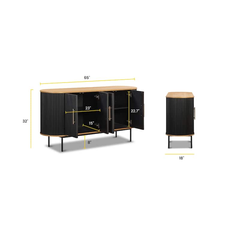 Poly & Bark Noir 65" Oak Sideboard - Includes Storage and Adjustable Shelving