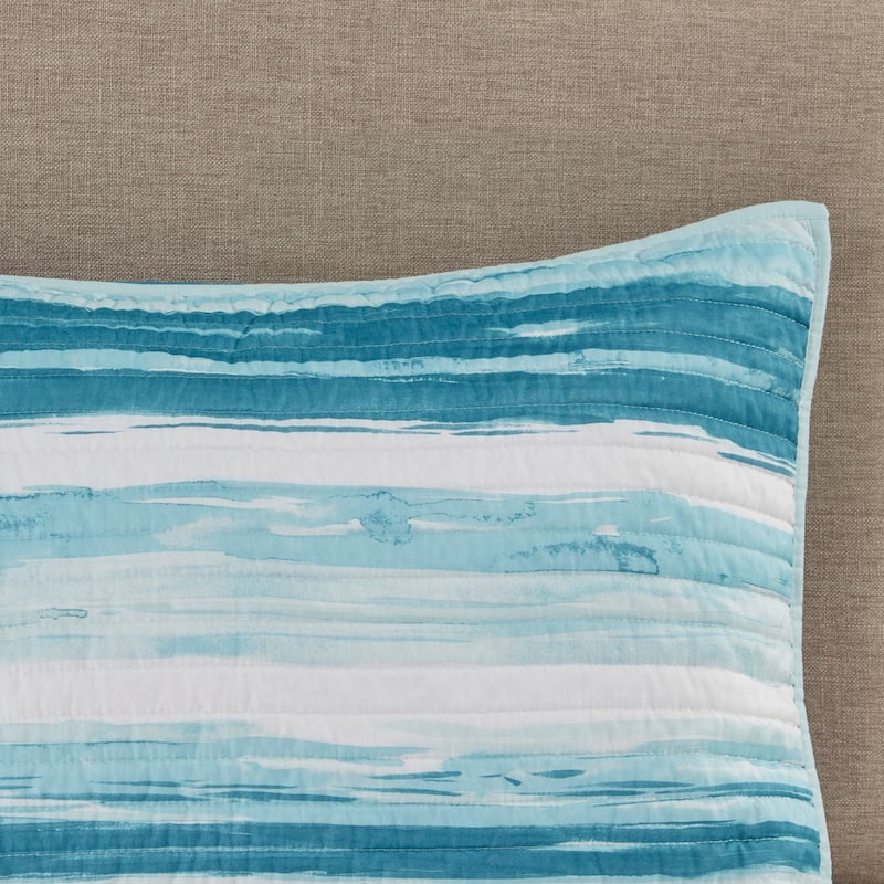 Rossetta 6-Piece Serene and Tranquil Watercolor Striped Printed Full/Queen Quilt Set with Throw Pillows