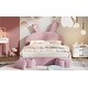 preview thumbnail 8 of 11, Full Pink Velvet Upholstered Platform Bed w/LED Lights, Storage Stools