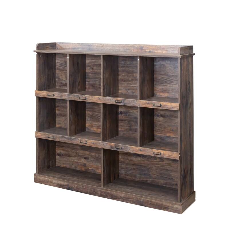 Solid Wood Bookcase Display Storage Cabinet with 7 Cube