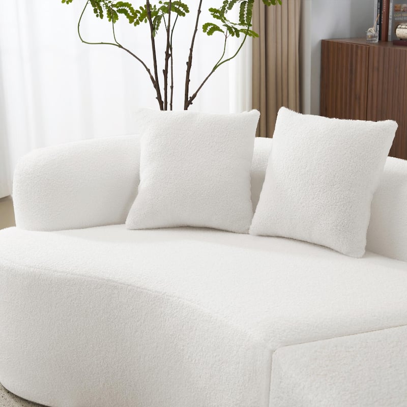 Curved Four-Seater Sofa - White Full Compression Sponge with Teddy Velvet Fabric