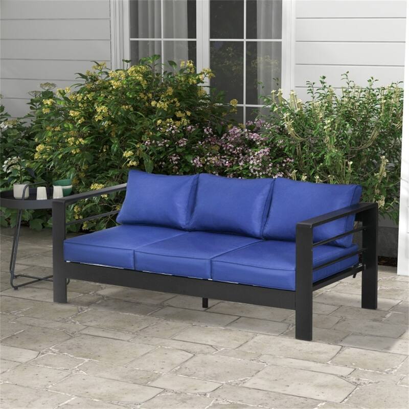 Aluminum Outdoor Garden Sofa with Cushions and Wide Seat - 76.8"W x 27.6"D x 24.4"H