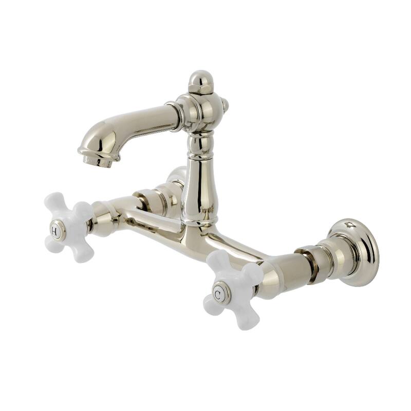 Kingston Brass English Country Two-Handle 2-Hole Wall Mount Bathroom Faucet - Polished Nickel