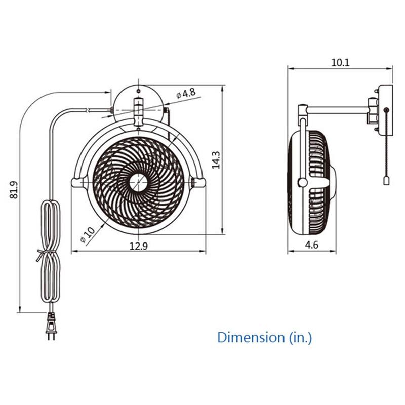 13in Farmhouse Black and Brown Walnut Finish Small Wall Mounted Fan