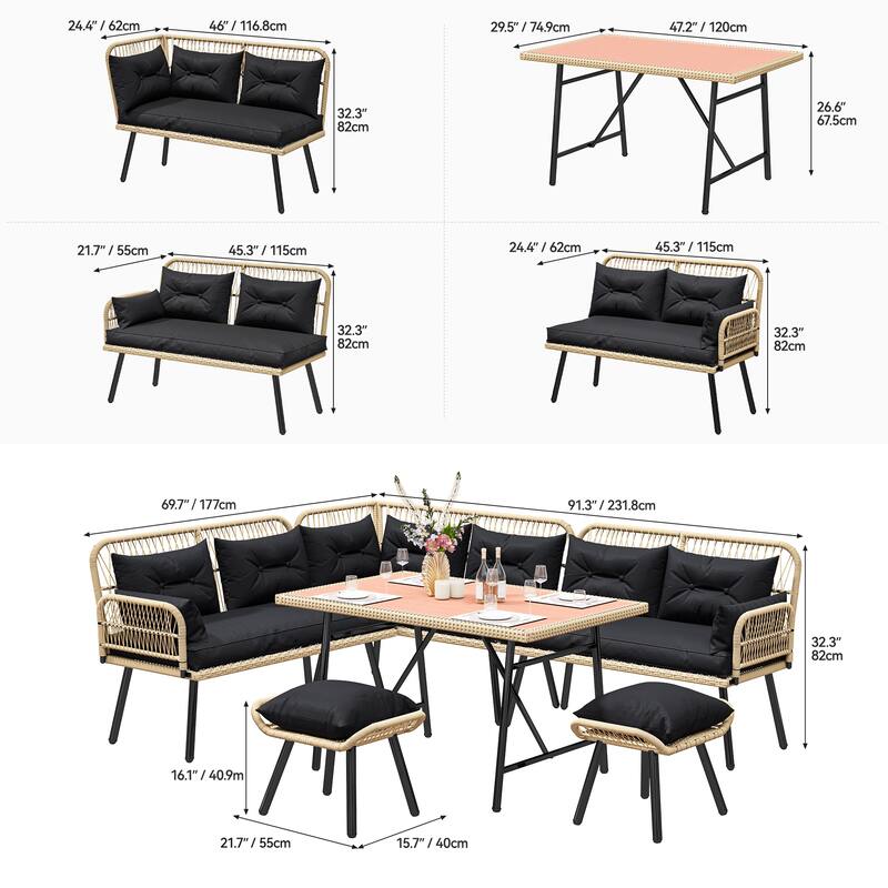 Moasis Black 6-Piece Patio Wicker Furniture Conversation Set - 6 PCS