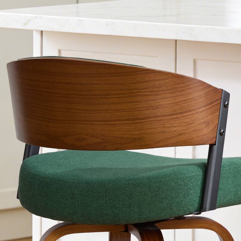 Upholstered Swivel Counter Height Bar Stool with Curved Back and Bentwood Frame - 37.2"H x 19.1"W x 20.5"D