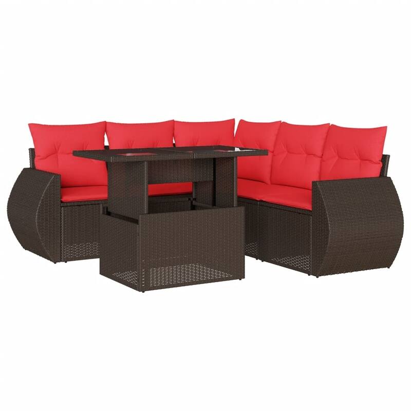 vidaXL Patio Sofa Set with Cushions and Table Outdoor 6 Piece Poly Rattan - 24.4 x 24.4 x 27.2