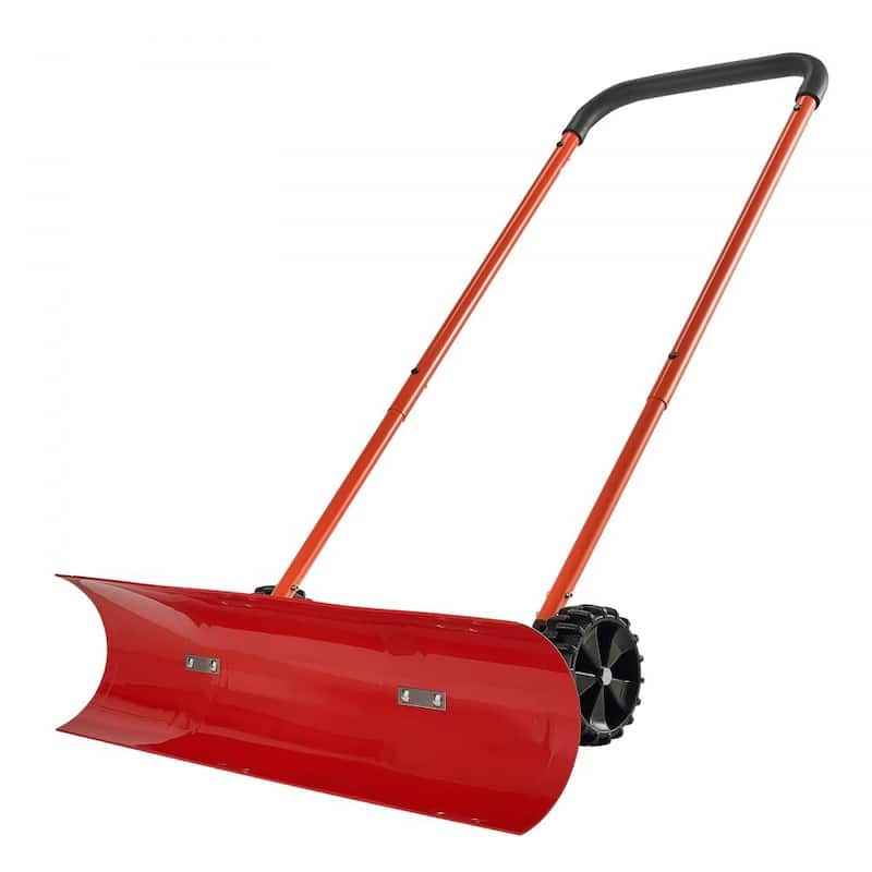 Rolling Snow Shovel with 37.8" Wide Blade and Dual Directional Tilt for Driveway and Walkway Clearing - 37.61” x 16.54” x 52.96”