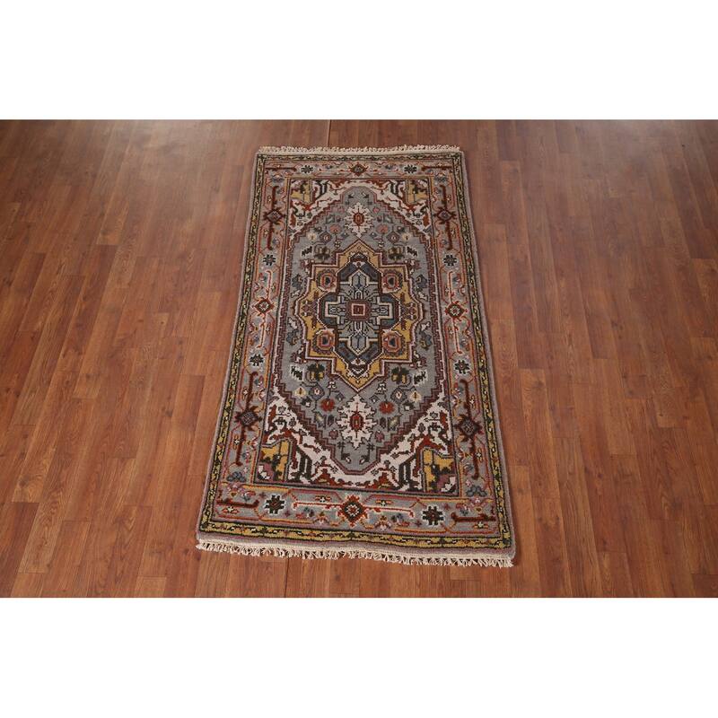 Gray Geometric Heriz Serapi Oriental Accent Rug Handmade Wool Carpet - 2'10"x 5'5"