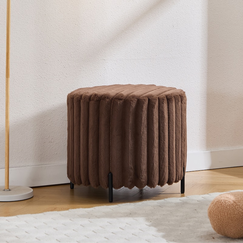 22.1"W Modern Round Ottoman,Upholstered Foot Stool with Metal Legs - Brown