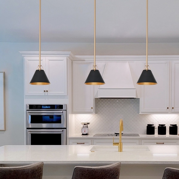 Modern Farmhouse Mini 1 Light Black Kitchen Islands Pendant Lights with Metal Cone Shade D 7.9 inch x H 67.9 inch Size D 7.9 x H 67.9