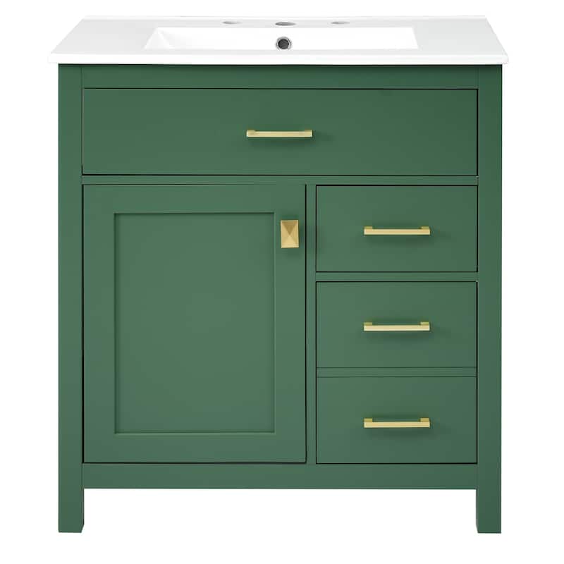 30-Inch Blue Bathroom Vanity with Ceramic Sink and Ample Storage