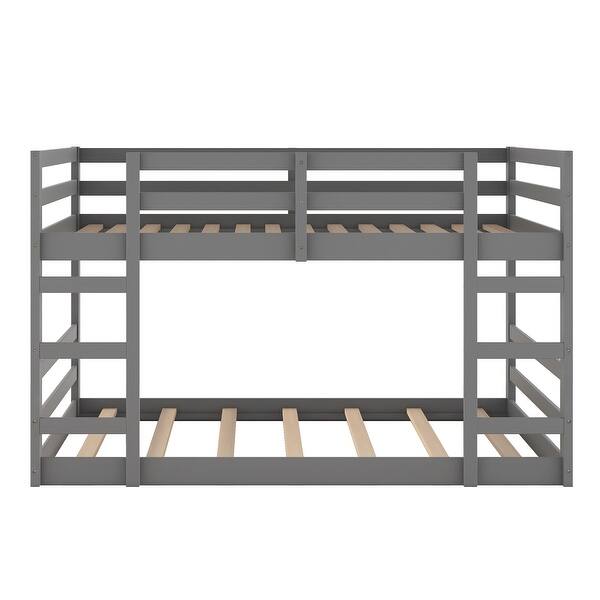slide 2 of 40, Twin Over Twin Pine Wood Bunk Bed with Ladder & Guardrails - Sturdy Design Gray - Full over Full