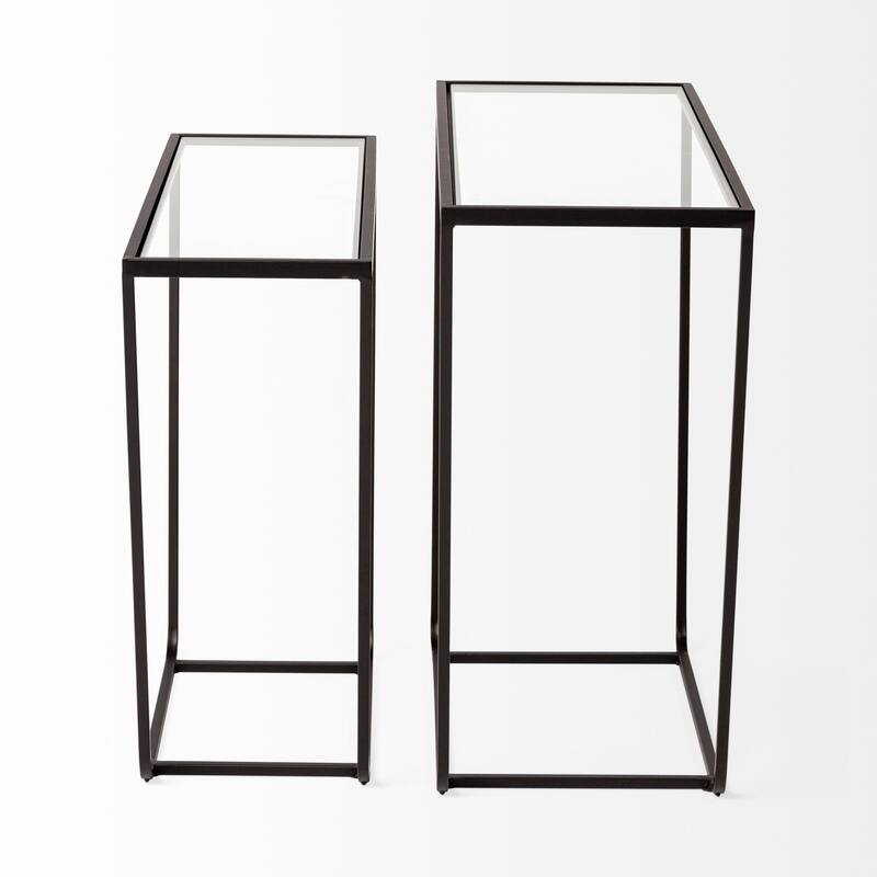 Arya Glass Top w/ Black Iron Frame Rectangular Accent Tables (Set of 2) - 23.6L x 9.8W x 21.7H