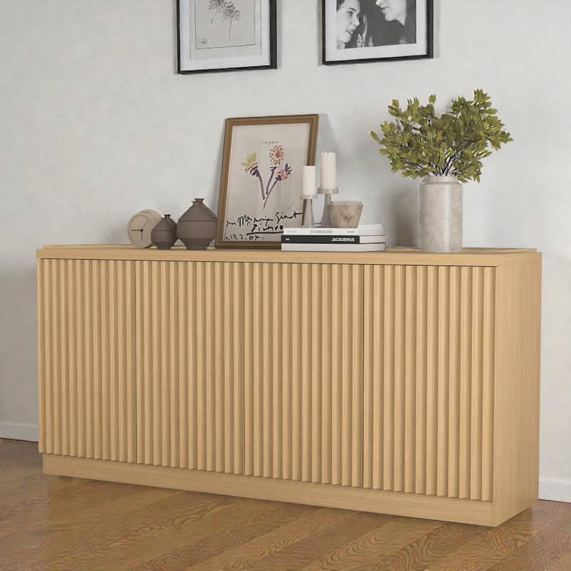 62.6 Inch Buffet Cabinet with Storage, Long Sideboard Cabinet with 4 Doors and Shelves, Wood Coffee Bar Credenza