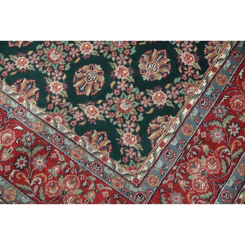 Hand Knotted Oriental 100% Wool Carpet Traditional All-Over Green Kashan Area Rug - 9' 11'' X 7' 11''