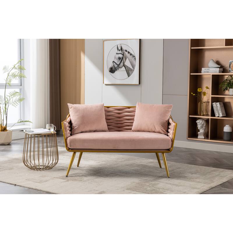 luxhomez Velvet Accent Chair Armsofa Tufted Sofa with Metal Frame for Living Room Bedroom Office Balcony Beige - Pink